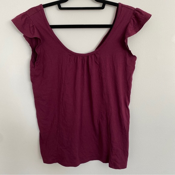 Gap Burgundy Flutter Cap Sleeve Top - Picture 2 of 3